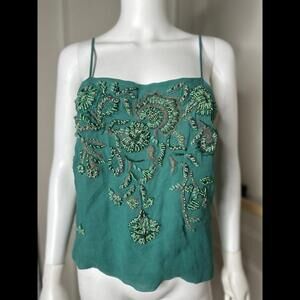Epic vintage 90s dries van Noten Green Silk Beaded Top S M